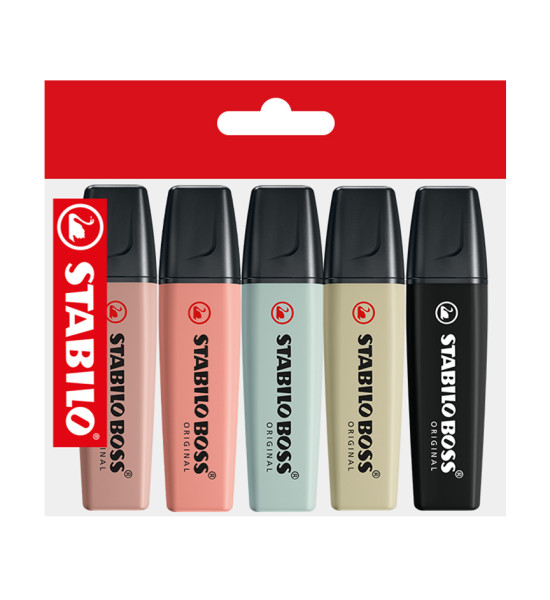 Resaltador, Boss, Punta Biselada 2.0-5.0 mm, Colores de Naturaleza, Pack x 5 Unds. Col. Surtidos